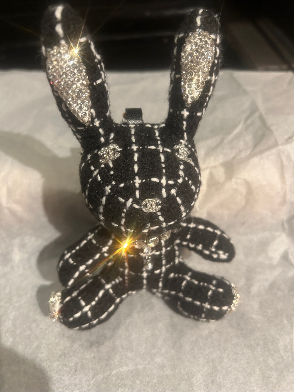 Luxury Black & White Patterned Bunny keychain /purse charm.